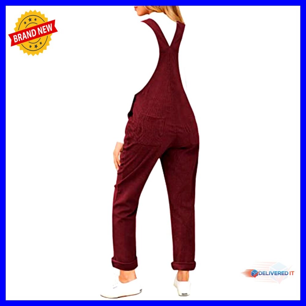 Corduroy Overalls with Adjustable Straps and Pockets, Women's Fashion Jumpsuit - Picture 2 of 7